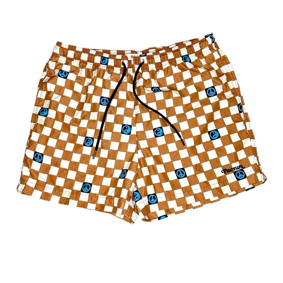 PacSun Blue and Brown Retro Swim Trunks Size Small - Picture 1 of 10